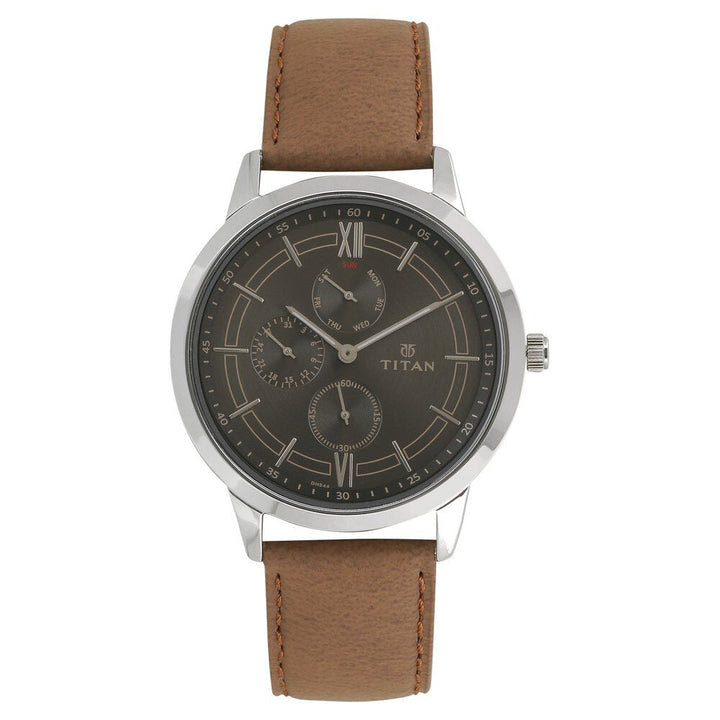 Titan On Trend Anthracite Dial Quartz Multifunction Leather Strap watch for Men-NQ1769SL01