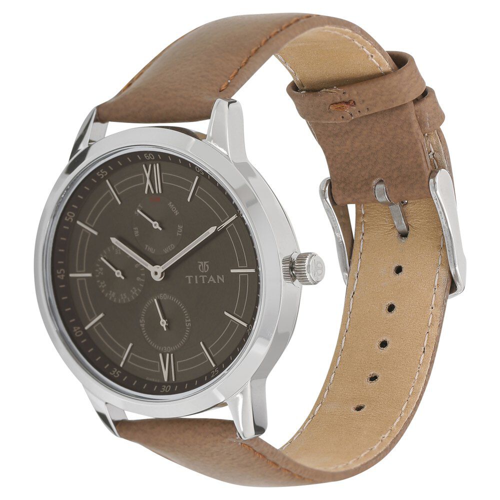 Titan On Trend Anthracite Dial Quartz Multifunction Leather Strap watch for Men-NQ1769SL01