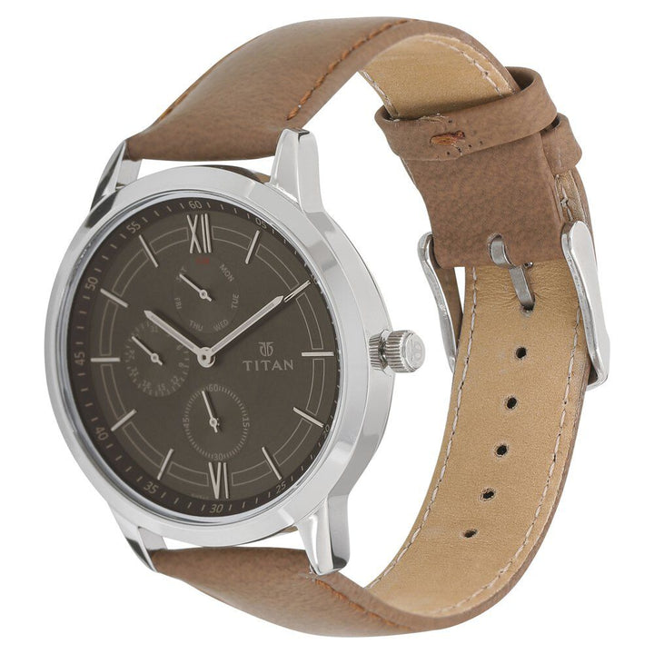 Titan On Trend Anthracite Dial Quartz Multifunction Leather Strap watch for Men-NQ1769SL01