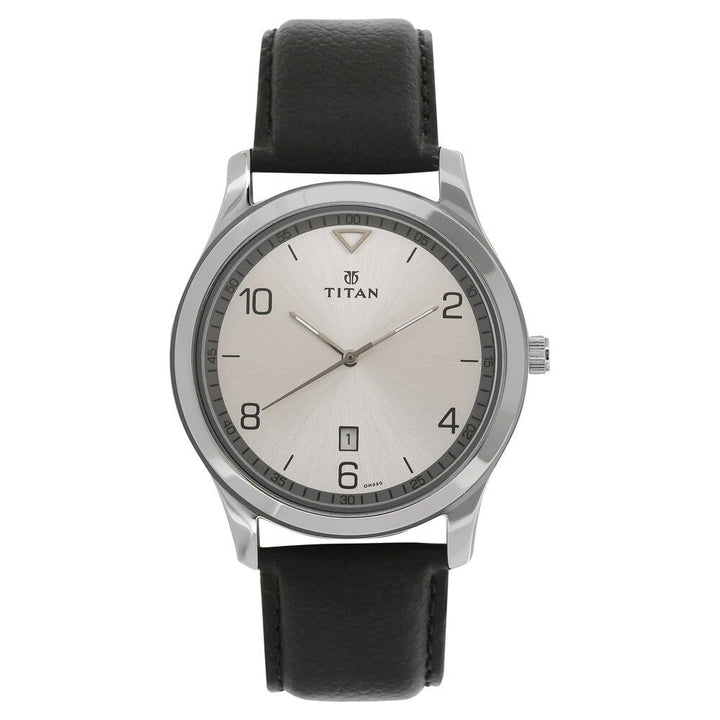 Titan Workwear White Dial Analog with Date Leather Strap watch for Men-NS1770SL01