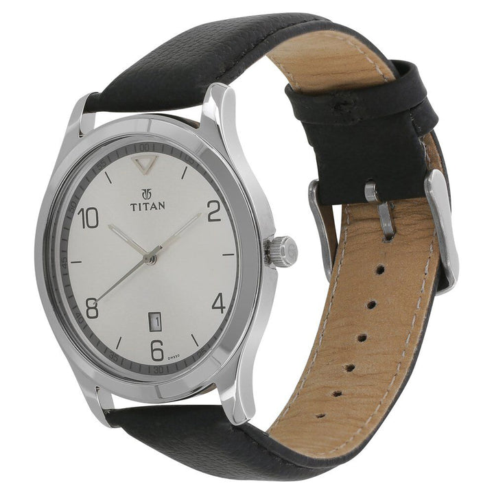 Titan Workwear White Dial Analog with Date Leather Strap watch for Men-NS1770SL01