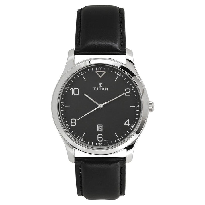 Titan Workwear Black Dial Analog with Date Leather Strap watch for Men-NS1770SL02