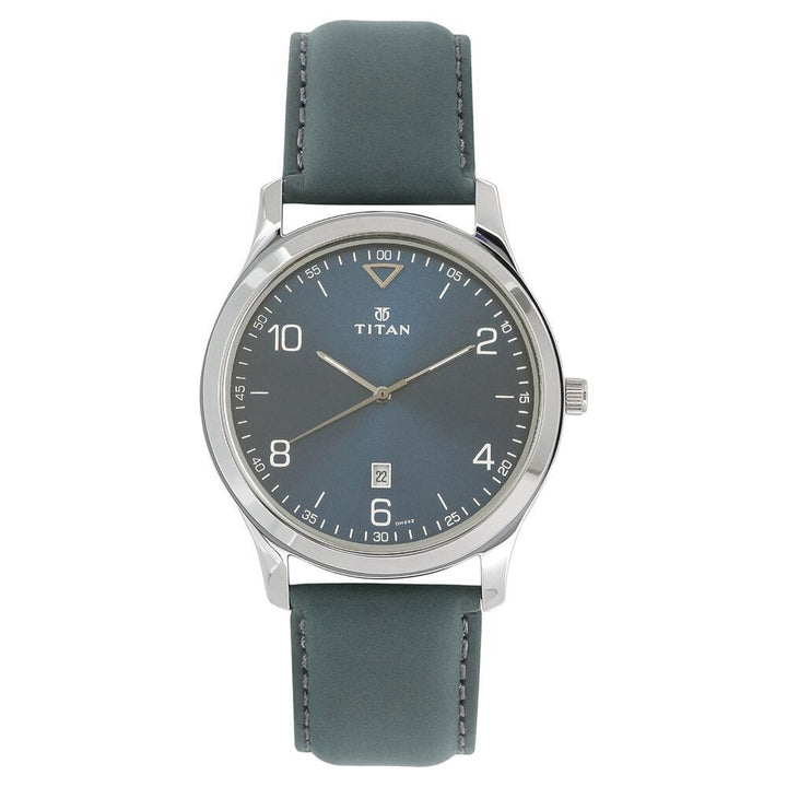Titan Workwear Blue Dial Analog Date Leather Strap Watch for Men-NN1770SL03