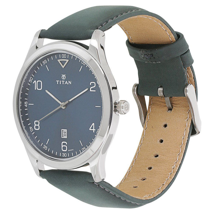Titan Workwear Blue Dial Analog Date Leather Strap Watch for Men-NN1770SL03
