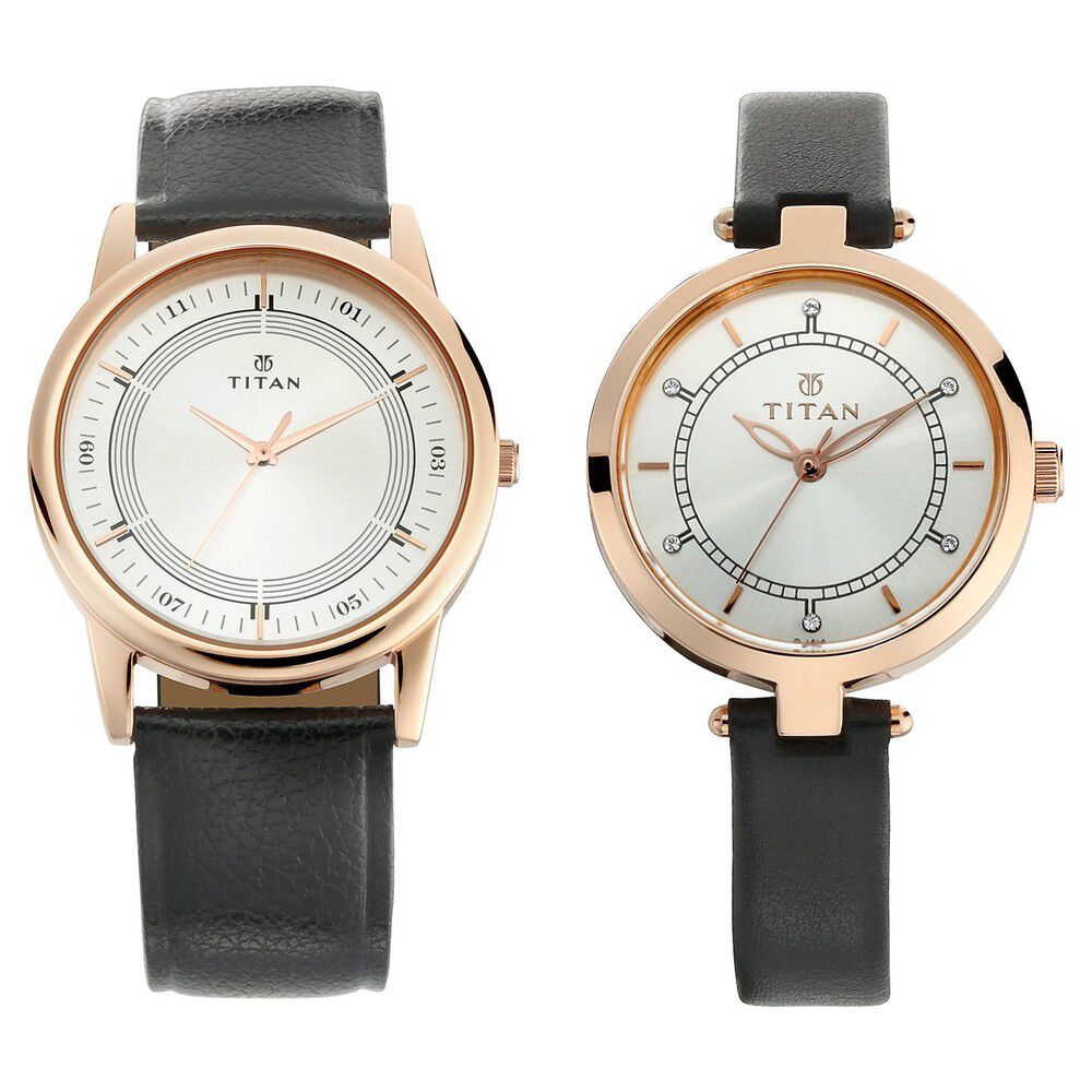 Titan Bandhan Silver Dial Analog Leather Strap watch for Couple - The Watch Factory ®