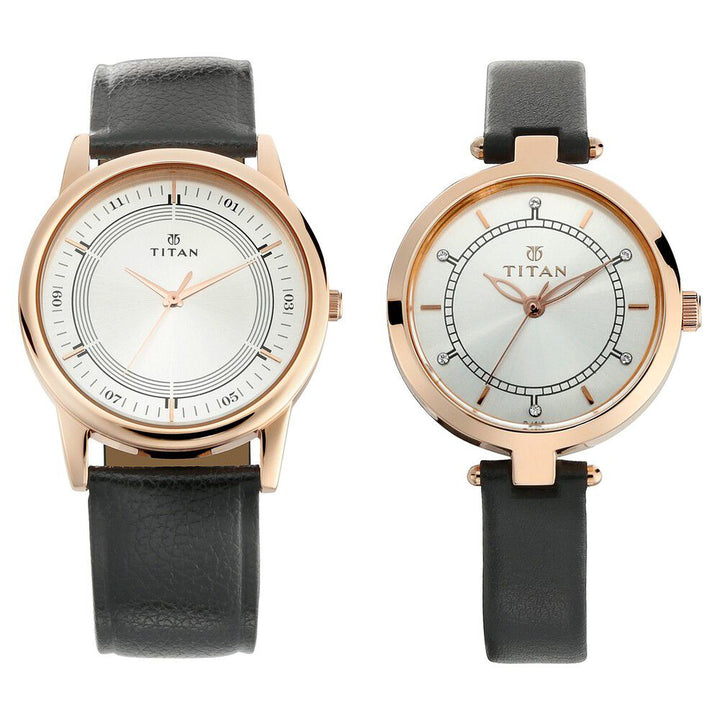 Titan Bandhan Silver Dial Analog Leather Strap watch for Couple - The Watch Factory ®