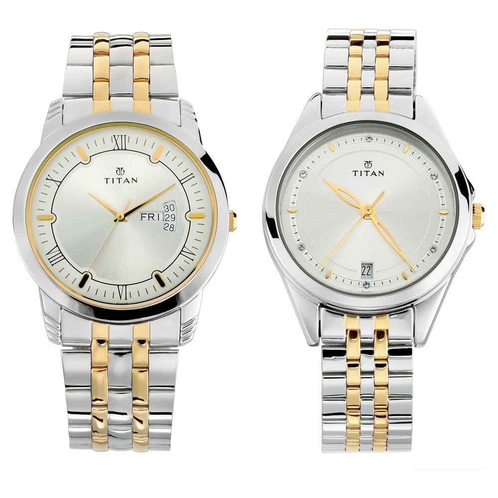 Titan Bandhan Quartz Analog with Day and Date Silver Dial Stainless Steel Strap Watch for Couple - The Watch Factory ®