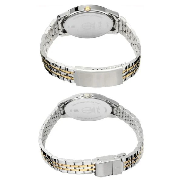 Titan Bandhan Quartz Analog with Day and Date Silver Dial Stainless Steel Strap Watch for Couple ns17742565bm01p / 17742565bm01
