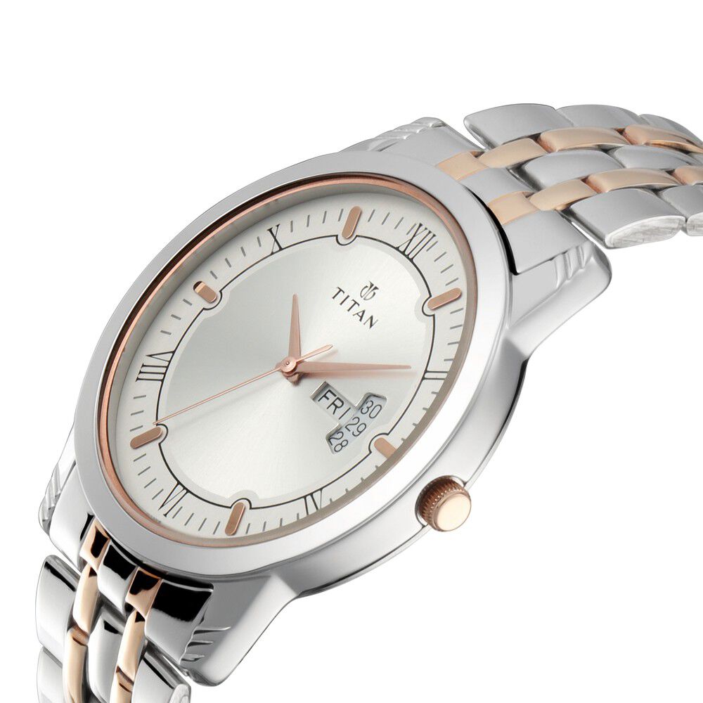 Titan Bandhan Quartz Analog with Day and Date Silver Dial Stainless Steel Strap Watch for Couple - The Watch Factory ®