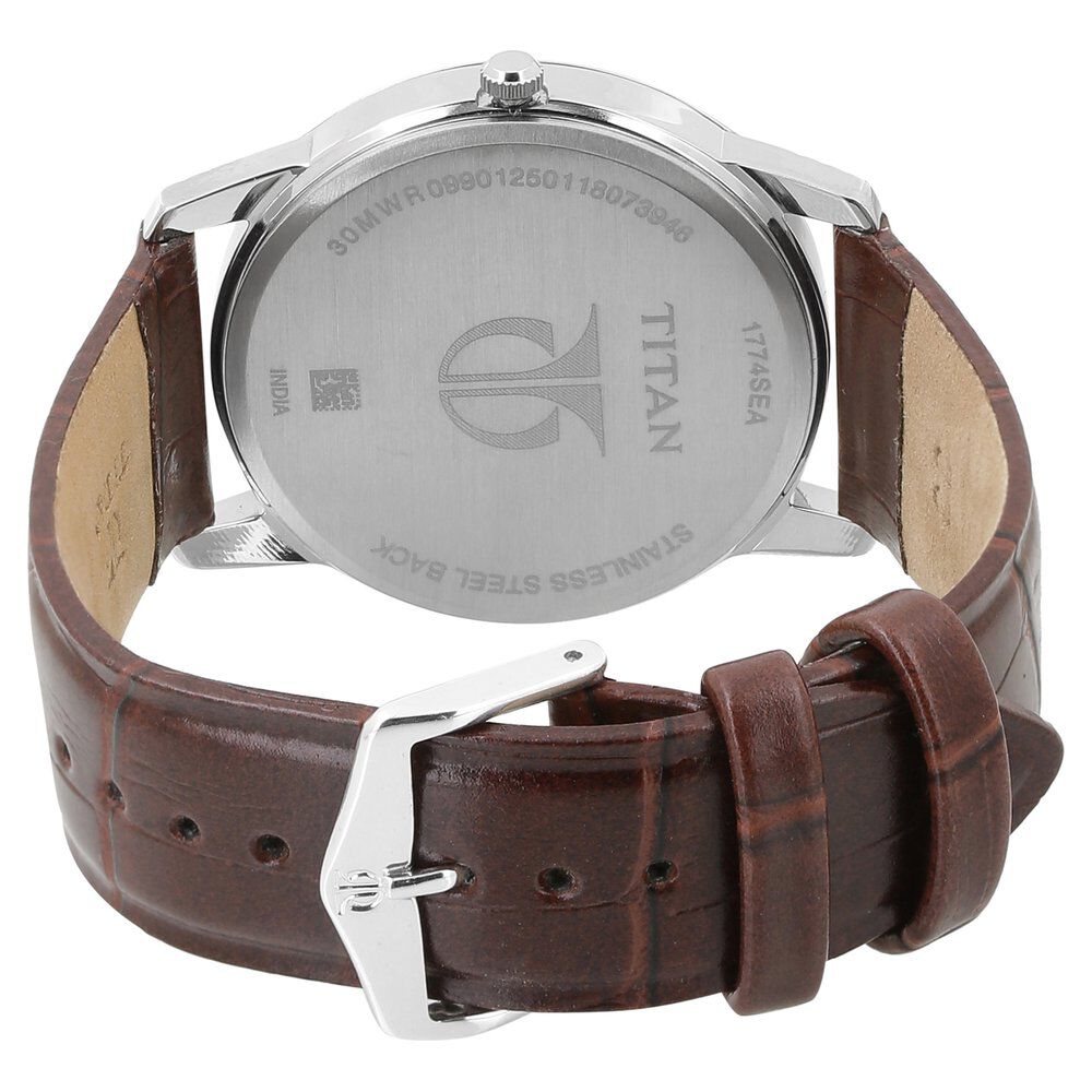 Titan Quartz Analog with Day and Date Silver Dial Leather Strap Watch for Men NS1774SL01