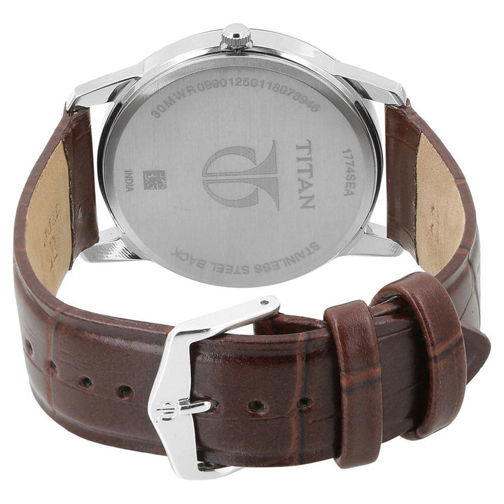 Titan Quartz Analog with Day and Date Silver Dial Leather Strap Watch for Men NS1774SL01