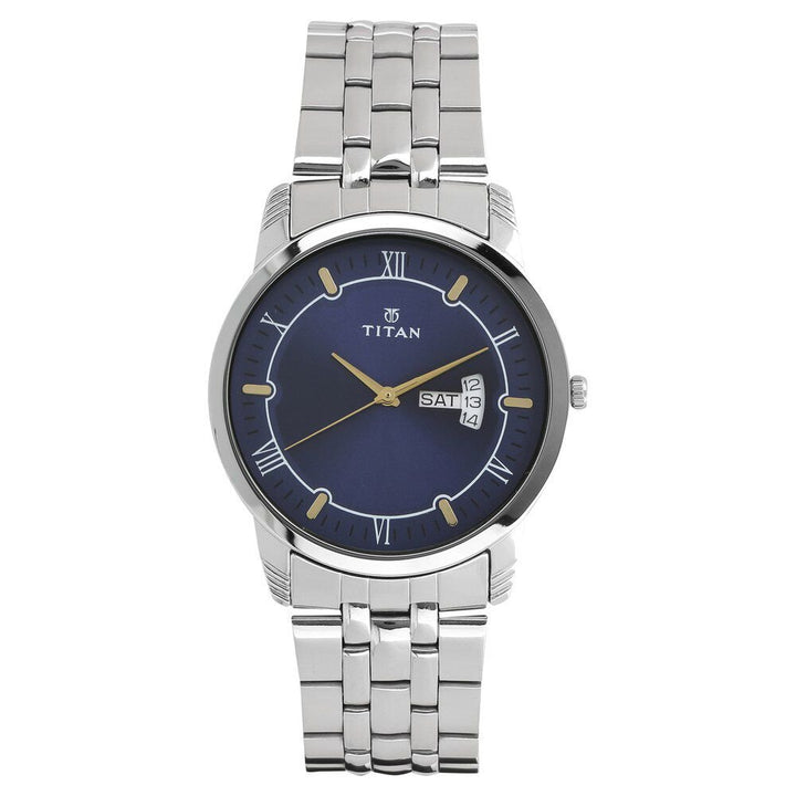 Titan Analog with Day and Date Blue Dial Stainless Steel Strap watch for Men - The Watch Factory ®