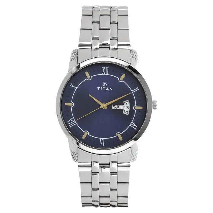 Titan Blue Dial Silver Stainless Steel Strap Watch NP1774SM01