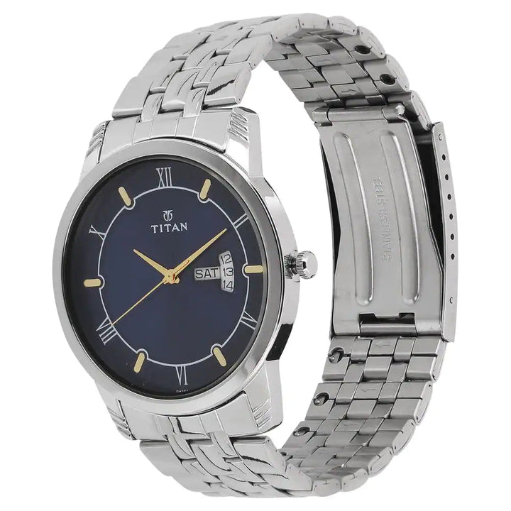 Titan Blue Dial Silver Stainless Steel Strap Watch NP1774SM01