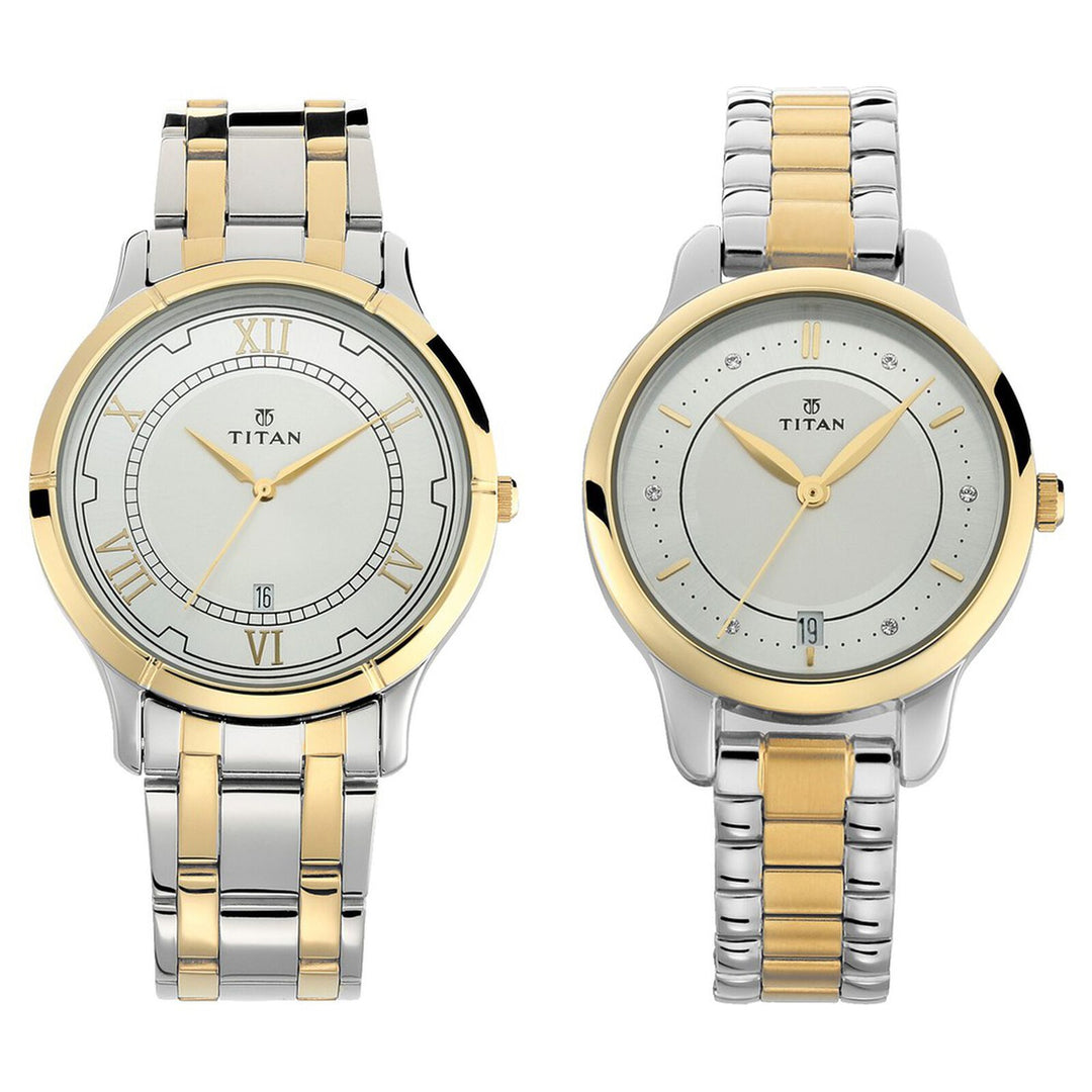 Titan Bandhan 17752481BM01 Silver Dial Couple Watch