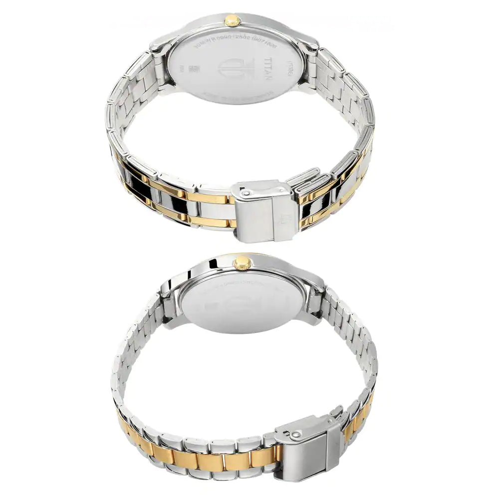 TITAN Bandhan Silver White Dial Stainless Steel Pair Watches NP17752481BM01