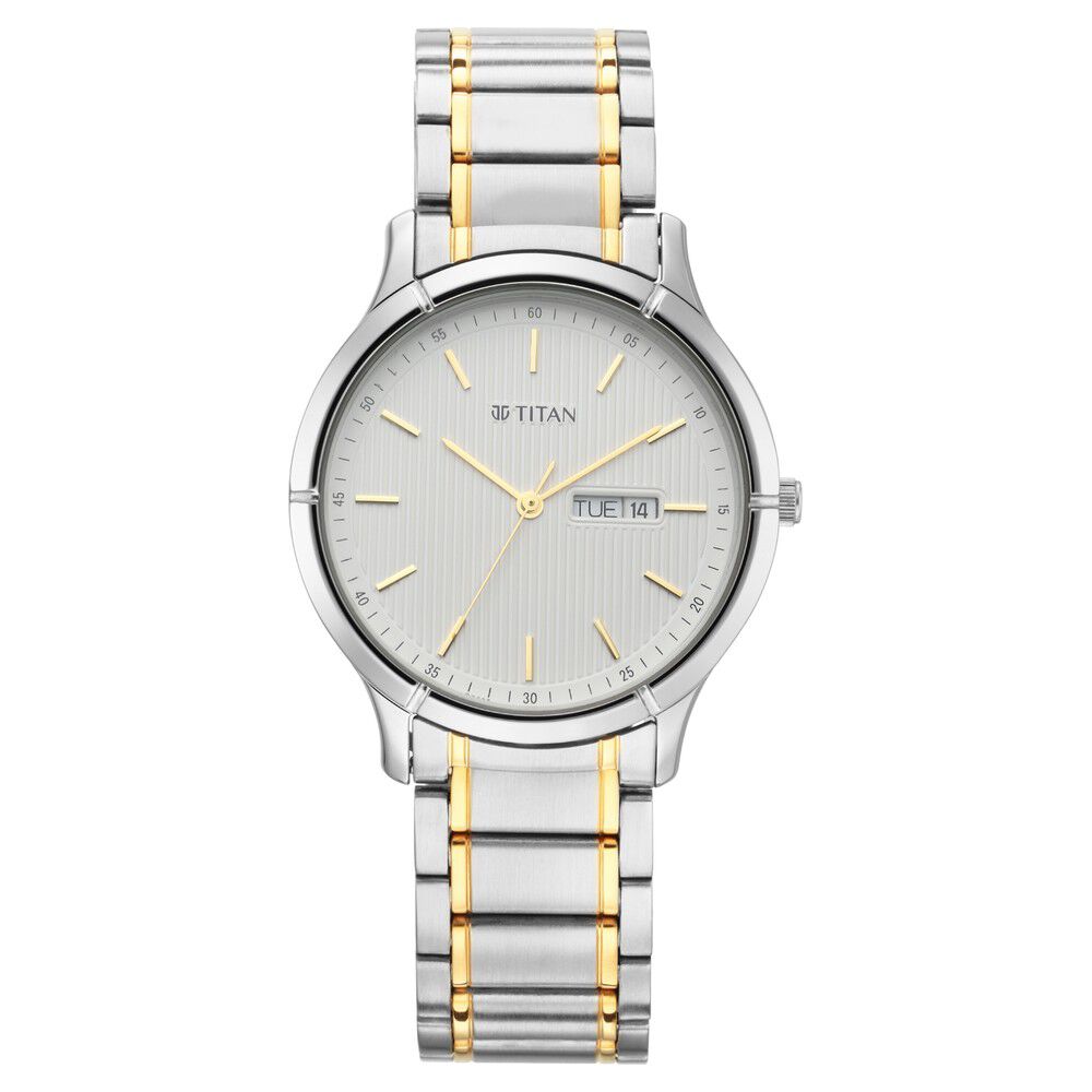Titan Lagan White Dial Analog with Day and Date Metal Strap Watch for Men - The Watch Factory ®