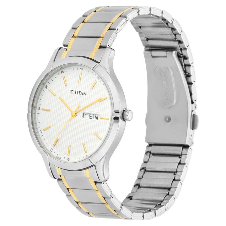 Titan Lagan White Dial Analog with Day and Date Metal Strap Watch for Men - The Watch Factory ®
