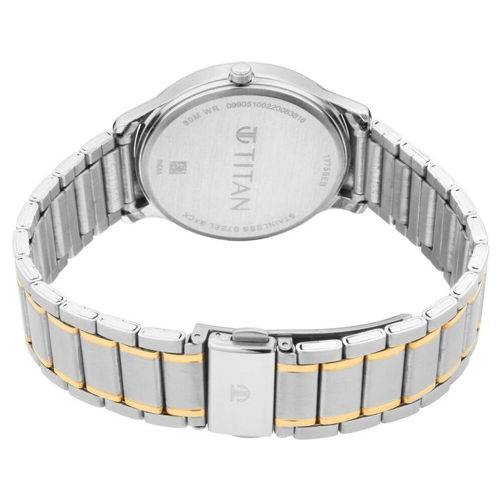 Titan Lagan White Dial Analog with Day and Date Metal Strap Watch for Men NS1775BM02
