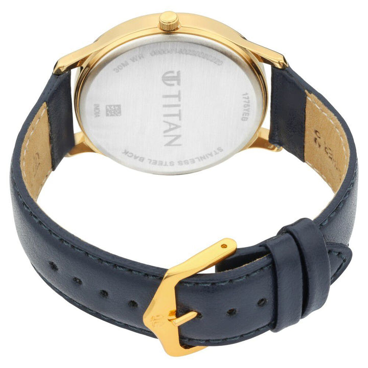 Titan Lagan Blue Dial Analog with Day and Date Leather Strap Watch for Men NS1775YL02