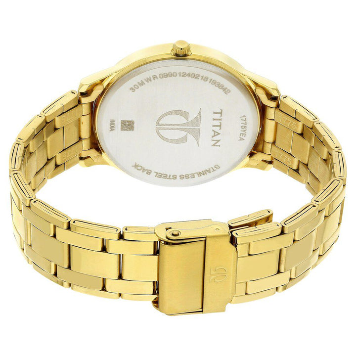 Titan Quartz Analog with Date Champagne Dial Stainless Steel Strap Watch for Men-NL1775YM01