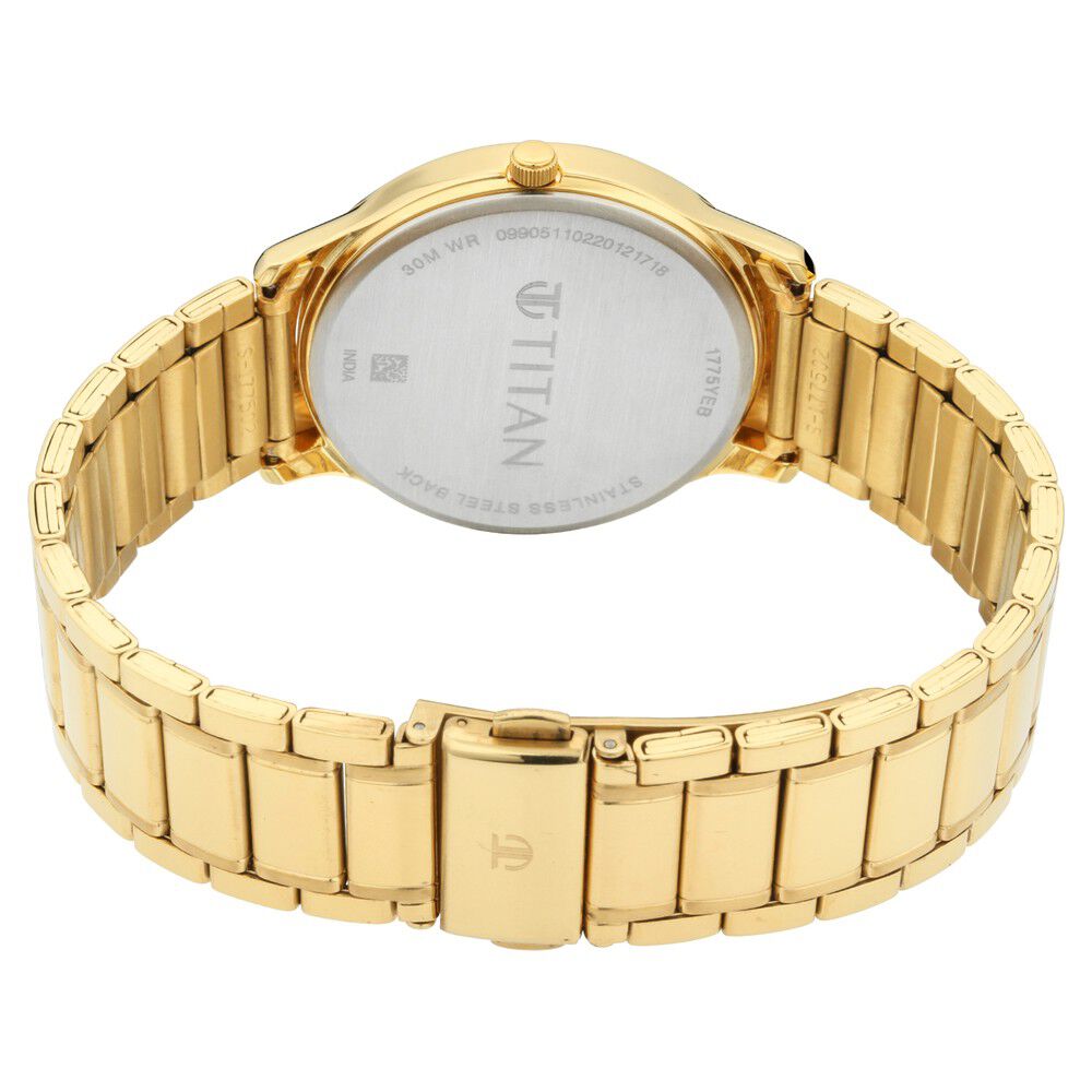 Titan Lagan Yellow Dial Analog with Day and Date Metal Strap Watch for Men NS1775YM02