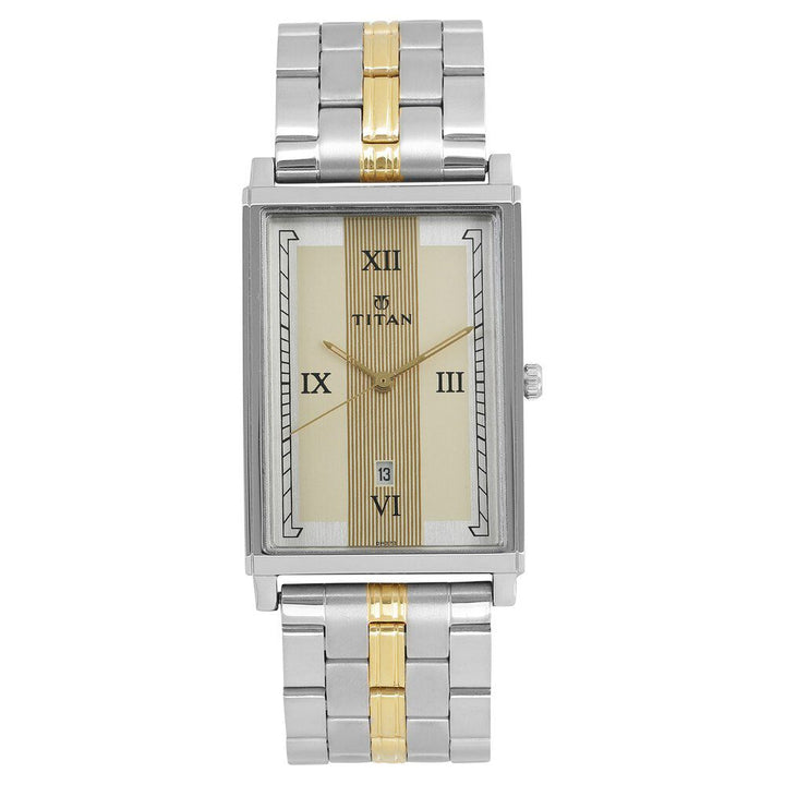 Titan Quartz Analog with Date Champagne Dial Stainless Steel Strap Watch for Men-1776BM01
