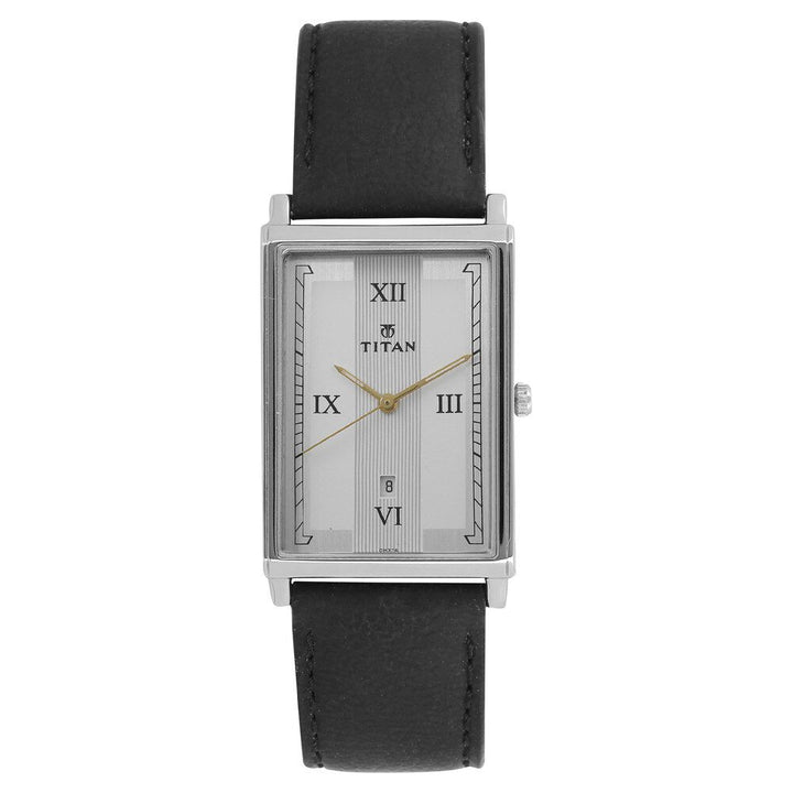 Titan Quartz Analog with Date White Dial Leather Strap Watch for Men-NL1776SL01