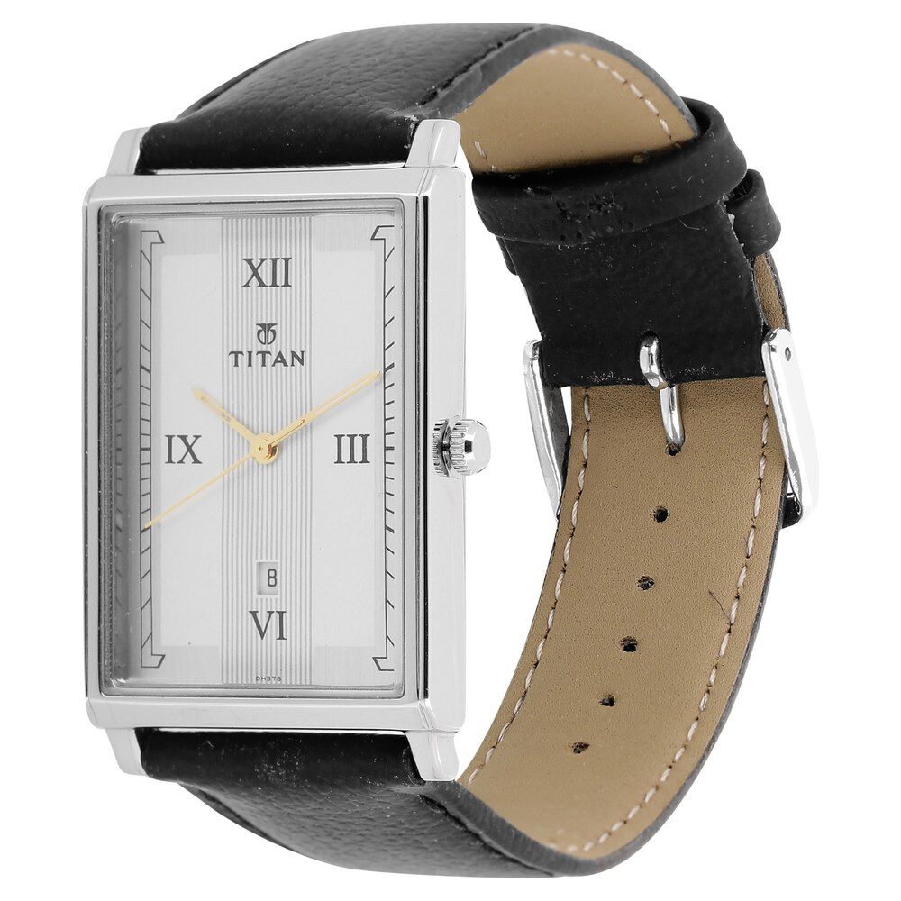 Titan Quartz Analog with Date White Dial Leather Strap Watch for Men-NL1776SL01