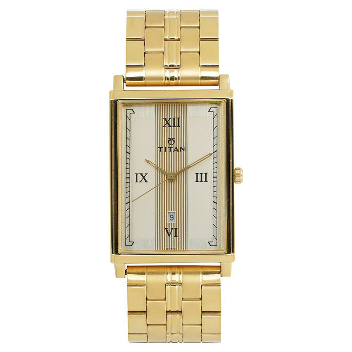 Titan Quartz Analog with Date Champagne Dial Stainless Steel Strap Watch for Men-1776YM01