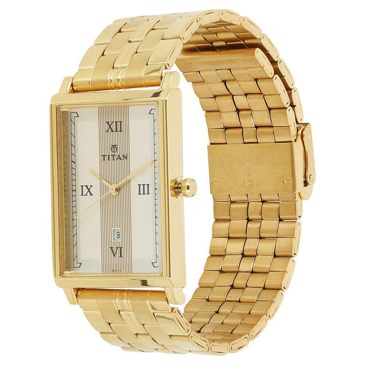 Titan Quartz Analog with Date Champagne Dial Stainless Steel Strap Watch for Men-1776YM01