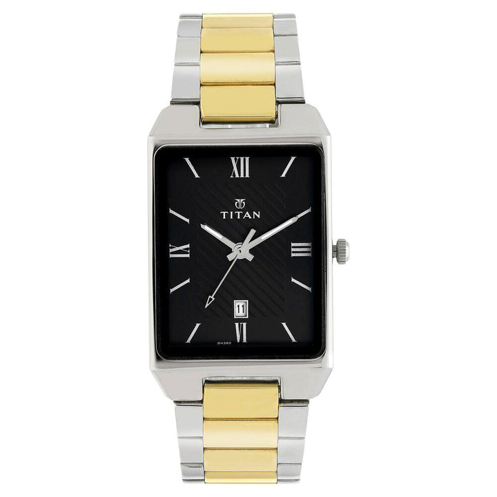 Titan Rectangle Black Dial Analog with Date Stainless Steel Strap watch for Men-1777BM01