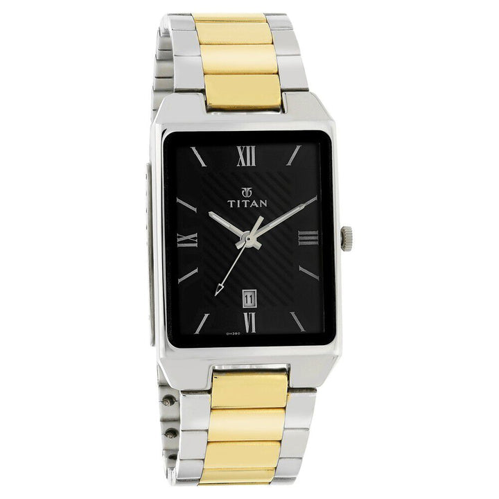 Titan Rectangle Black Dial Analog with Date Stainless Steel Strap watch for Men-1777BM01