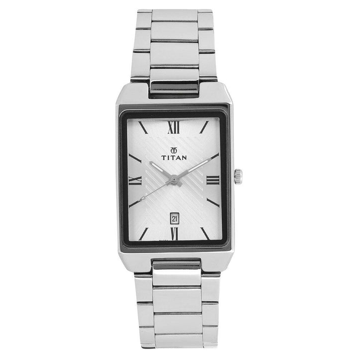 Titan Quartz Analog with Date Silver Dial Stainless Steel Strap Watch for Men-1777SM01
