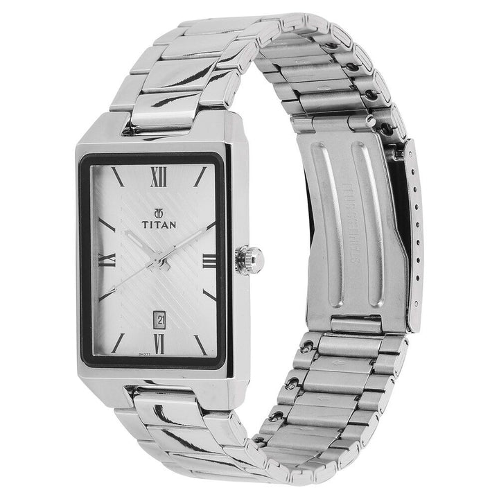 Titan Quartz Analog with Date Silver Dial Stainless Steel Strap Watch for Men-1777SM01
