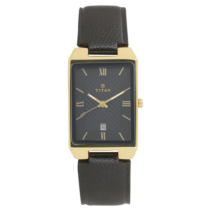 Titan Rectangle Black Dial Analog with Date Leather Strap watch for Men-NP1777YL01