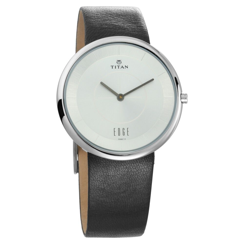 Titan Quartz Analog Silver Dial Leather Strap Watch for Men-NS1780SL01