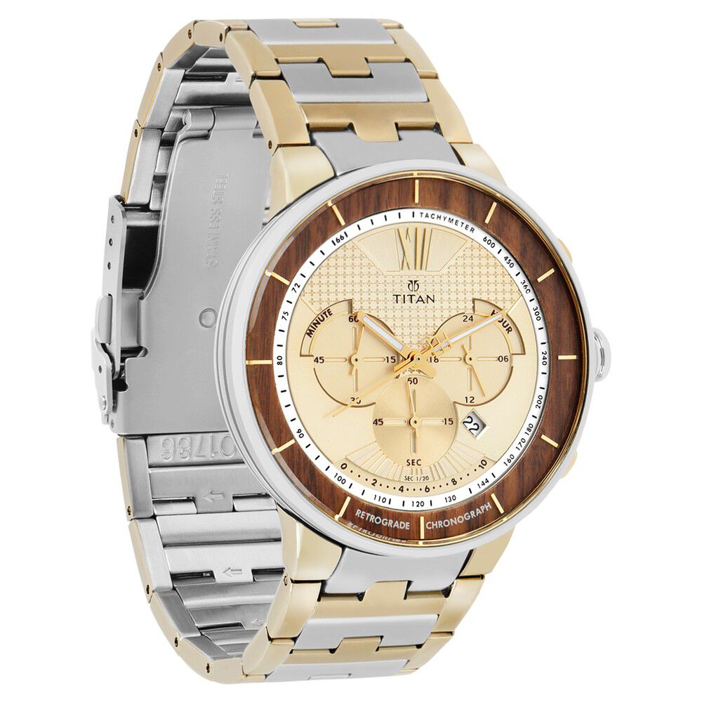 Titan Grandmaster Champagne Dial Chronograph Metal Strap Watch for Men-NL1786BM01