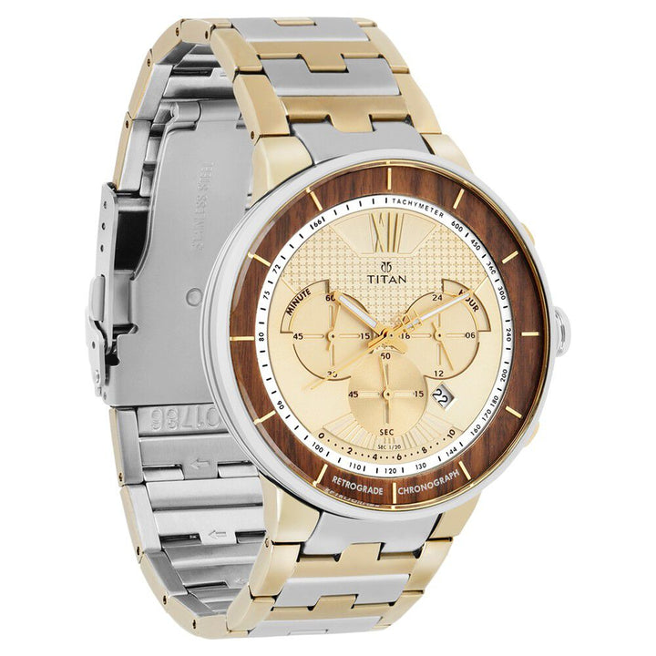 Titan Grandmaster Champagne Dial Chronograph Metal Strap Watch for Men-NL1786BM01