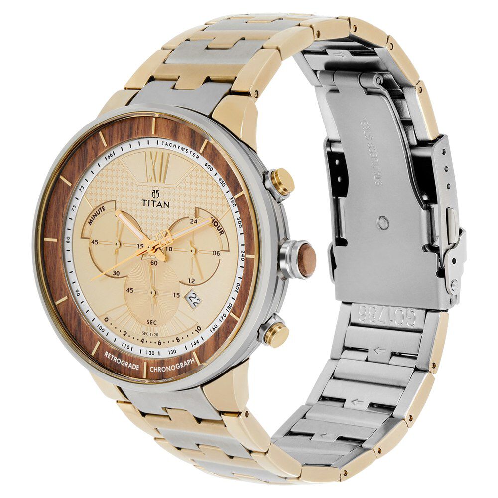 Titan Grandmaster Champagne Dial Chronograph Metal Strap Watch for Men-NL1786BM01
