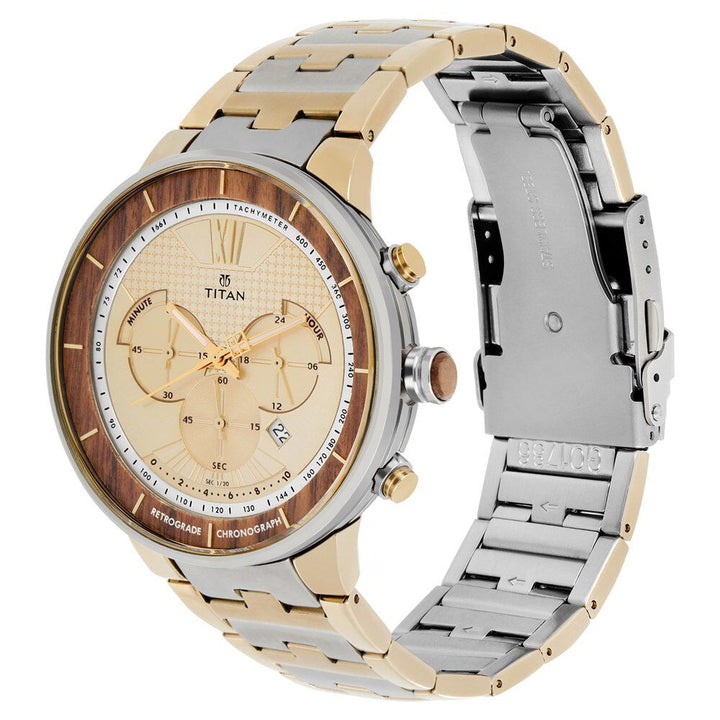 Titan Grandmaster Champagne Dial Chronograph Metal Strap Watch for Men-NL1786BM01