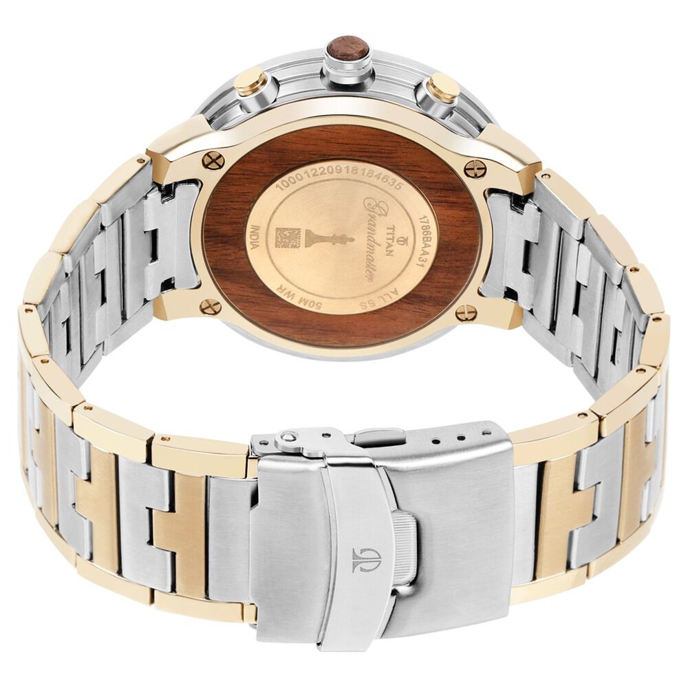 Titan Grandmaster Champagne Dial Chronograph Metal Strap Watch for Men-NL1786BM01