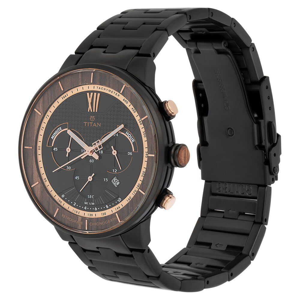 Titan Grandmaster Black Dial Chronograph Metal Strap watch for Men-NN1786KM02