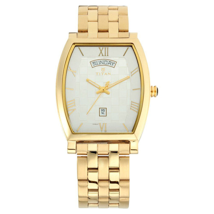 Titan Quartz Analog with Day and Date Silver Dial Metal Strap Watch for Men-1788YM01