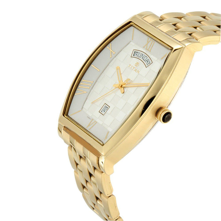 Titan Quartz Analog with Day and Date Silver Dial Metal Strap Watch for Men-1788YM01