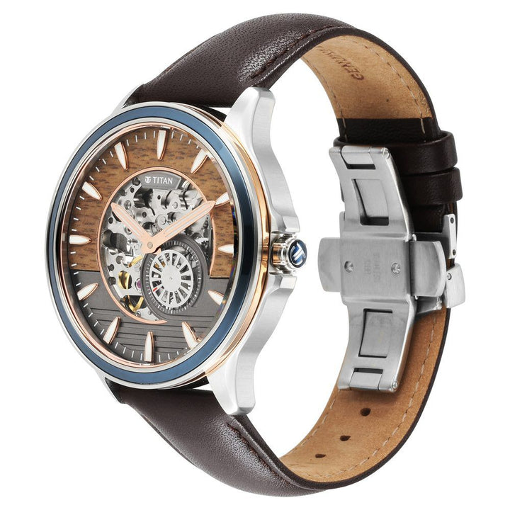 Titan Automatic Anthracite Dial Leather Strap Watch for Men NS1793KL02