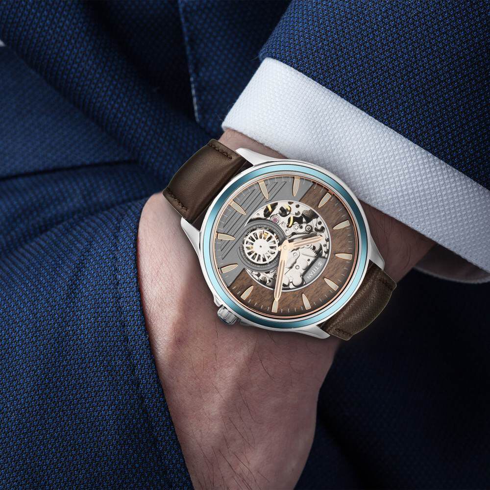 Titan Automatic Anthracite Dial Leather Strap Watch for Men NS1793KL02