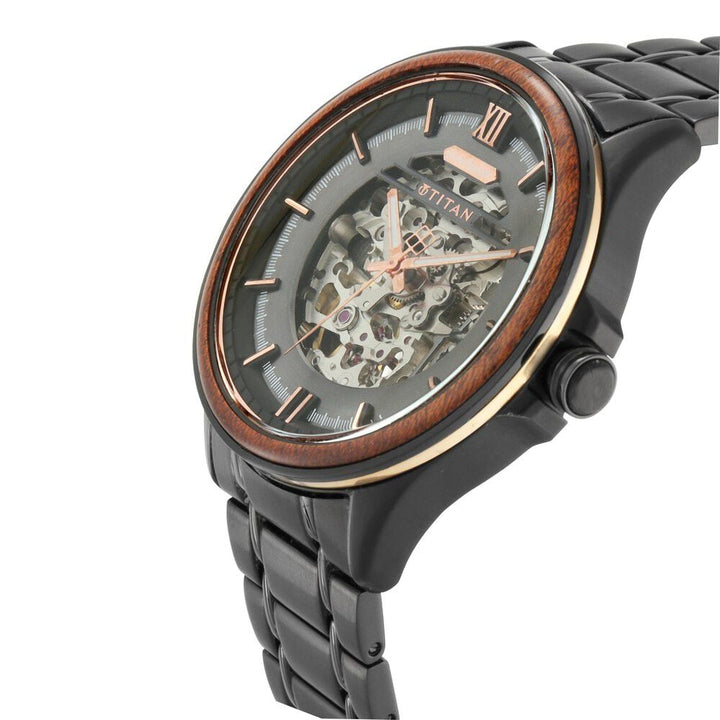 Titan Grandmaster Black Dial Automatic Metal Strap Watch for Men-NS1793KM02
