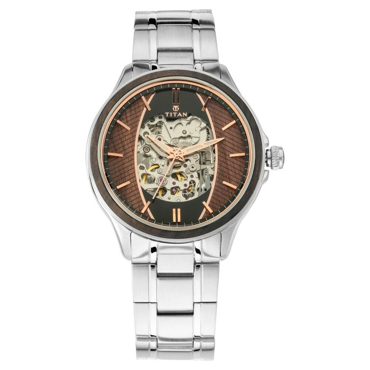 Titan Automatic Black Dial Stainless Steel Strap Watch for Men-NQ1793KM03