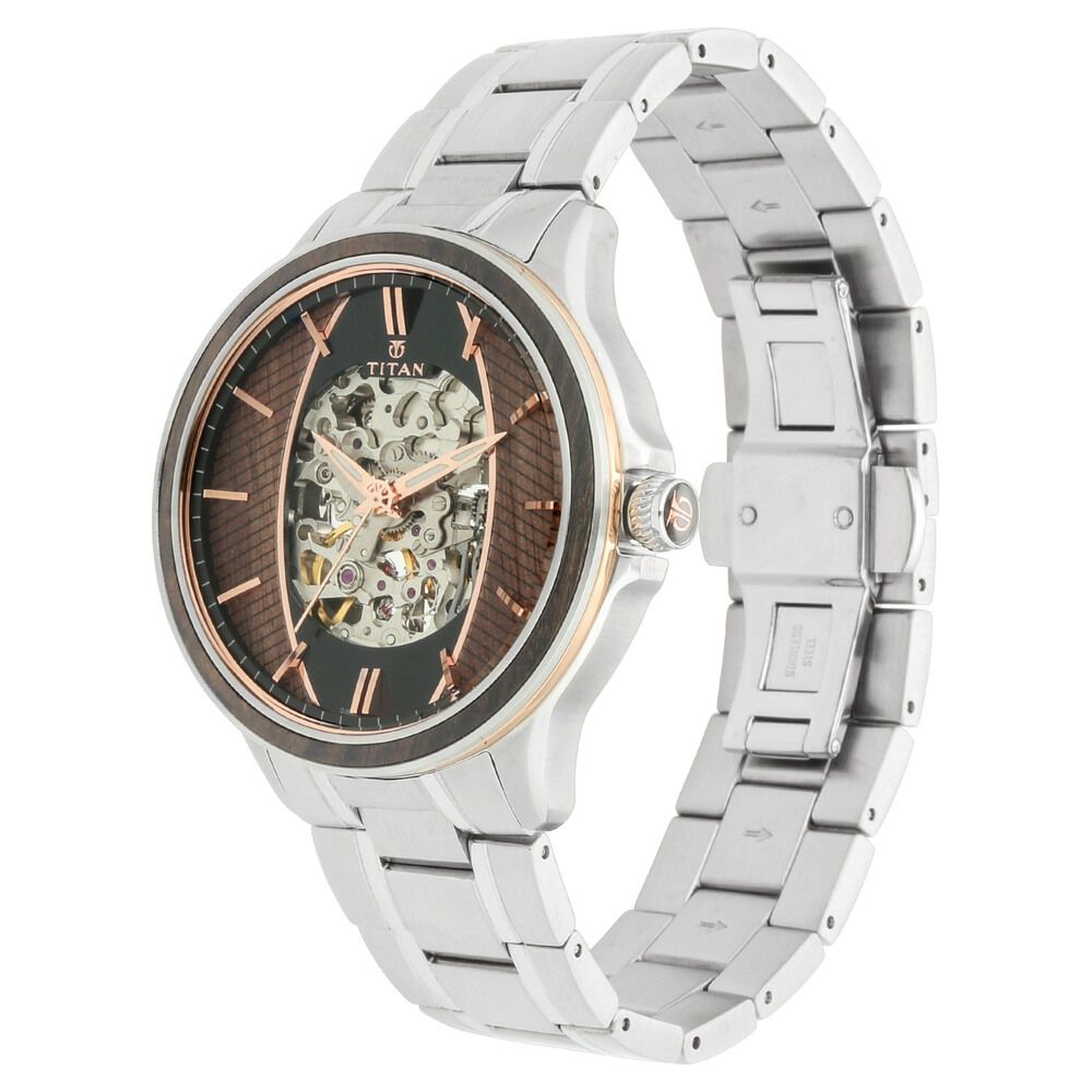 Titan Automatic Black Dial Stainless Steel Strap Watch for Men-NQ1793KM03